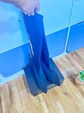 Black Stretch Sock Boots - Sleek Pointed Toe